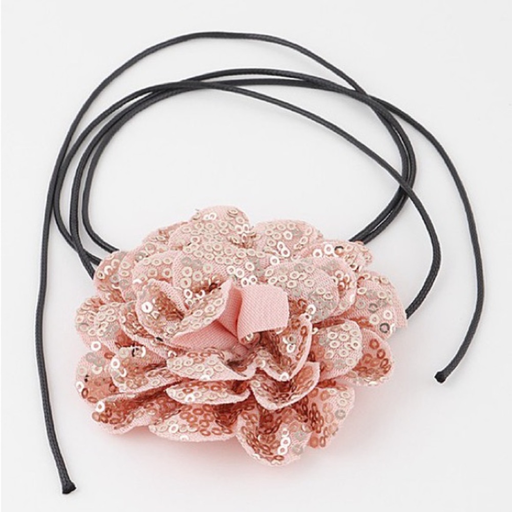 18J. Sequin Pink Flower Choker